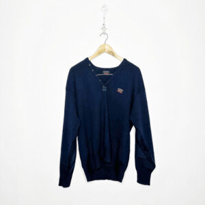 PULL & SHARK YACHTING pullover henley sweater navy blue italy merino wool mens L